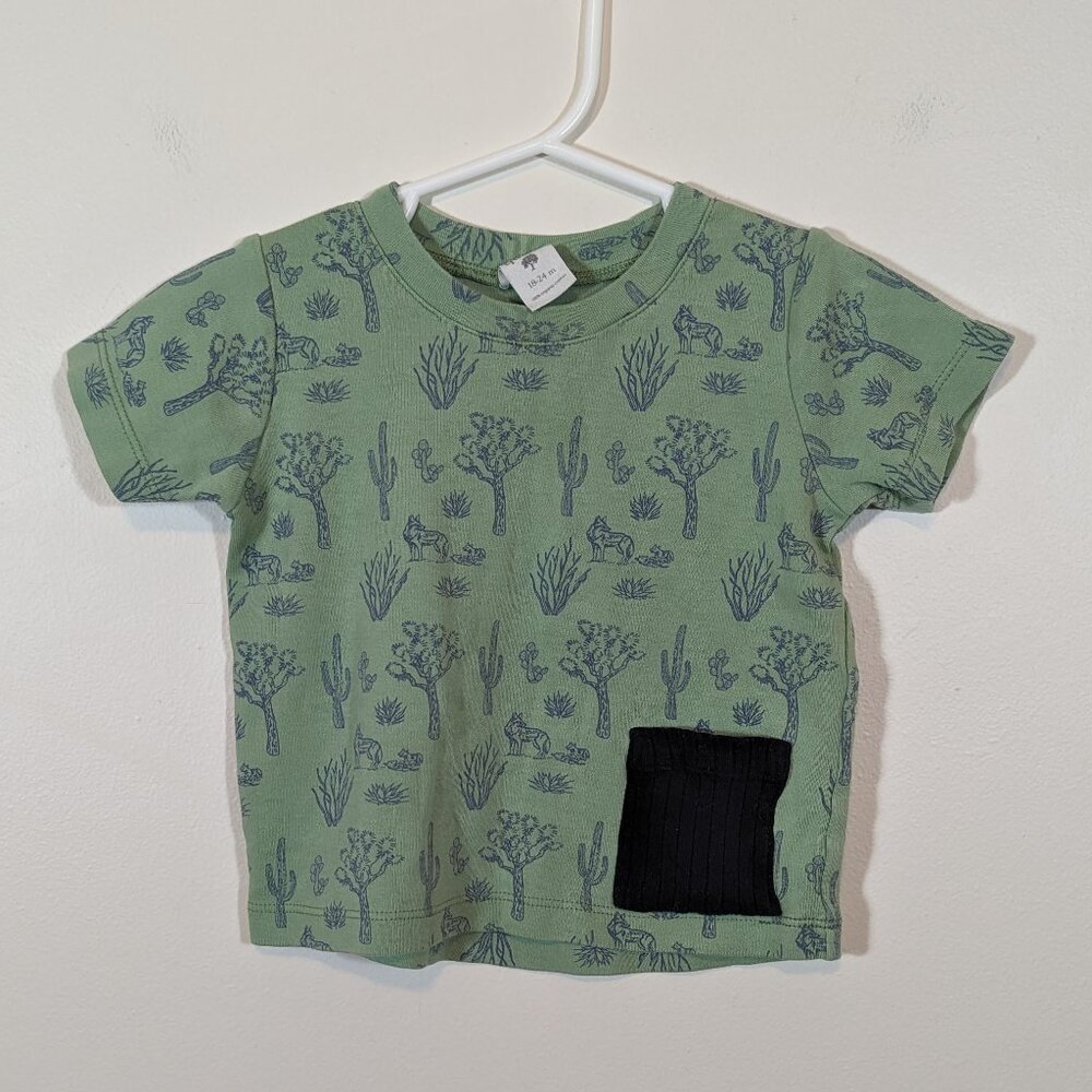 Kate Quinn Baby Green Cactus Print T-Shirt 18-24M GUC Short Sleeve Pocket